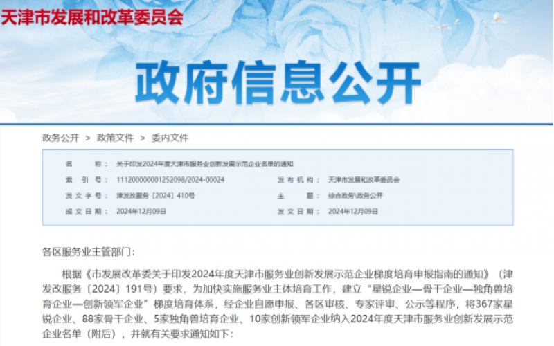 公布！榮程這些公司納入2024年度天津市服務(wù)業(yè)創(chuàng)新發(fā)展示范企業(yè)名單